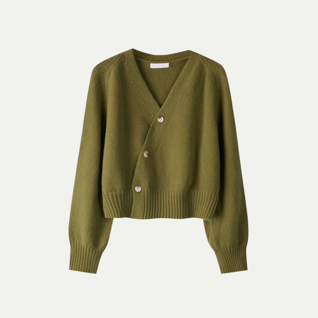 Women's V-Neck Button Cardigan With Asymmetric Knit Front