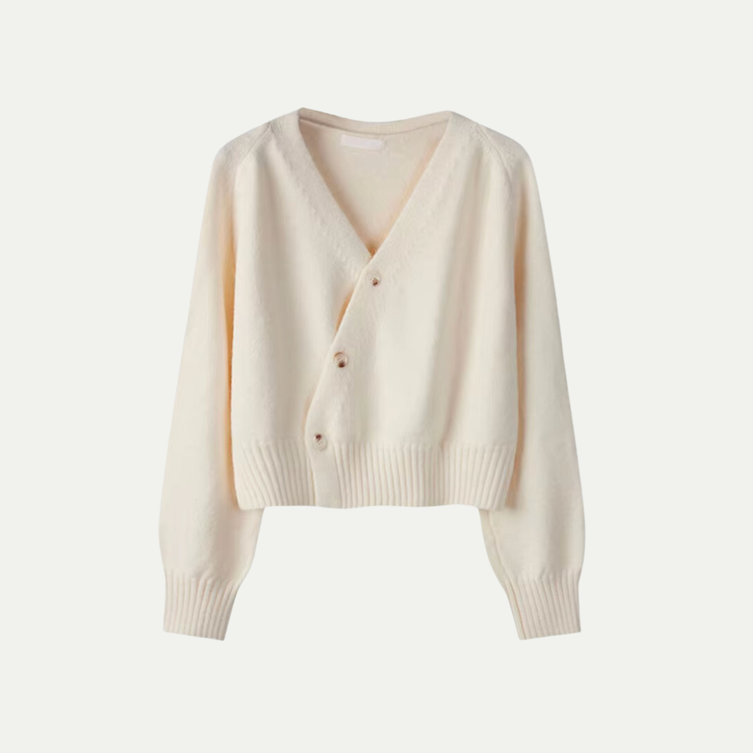 Women's V-Neck Button Cardigan With Asymmetric Knit Front