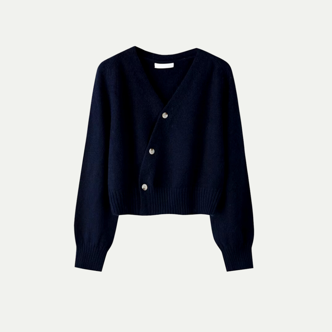 Women's V-Neck Button Cardigan With Asymmetric Knit Front
