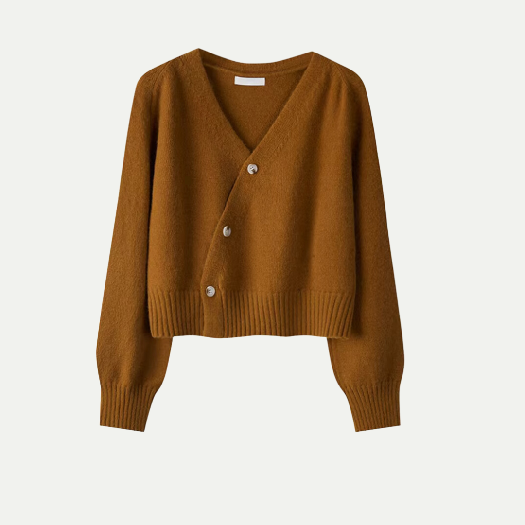 Women's V-Neck Button Cardigan With Asymmetric Knit Front