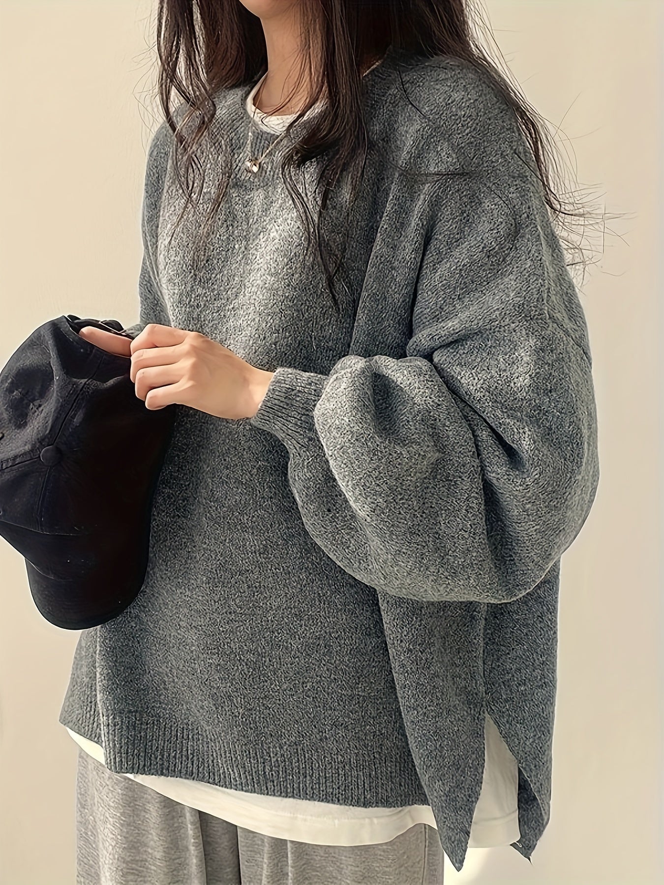 Soft Crew Neck Long Sleeve Knit Sweater