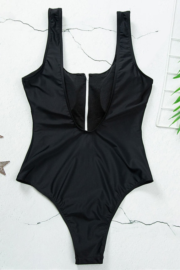 Hollow V-Neck Zipper Swimsuit for Stylish Beachwear
