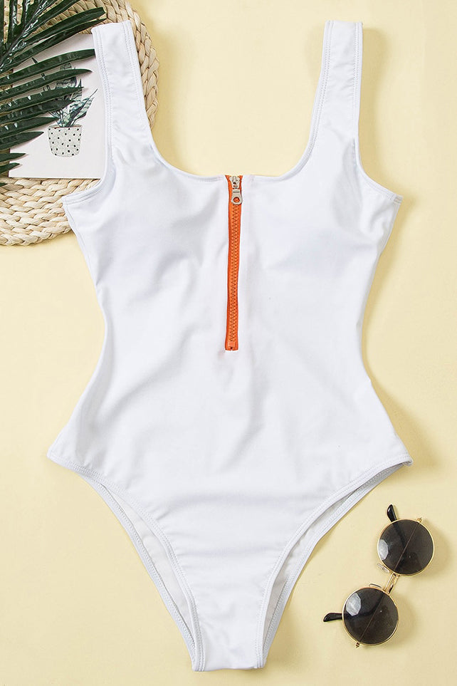 Hollow V-Neck Zipper Swimsuit for Stylish Beachwear