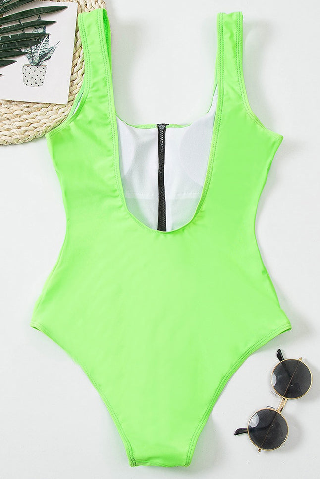 Hollow V-Neck Zipper Swimsuit for Stylish Beachwear