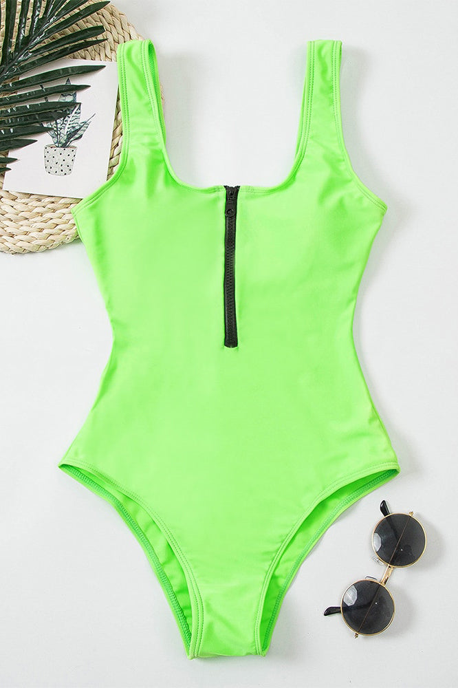 Hollow V-Neck Zipper Swimsuit for Stylish Beachwear