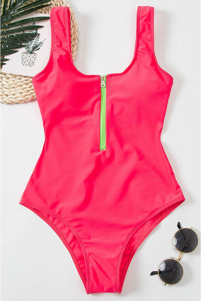 Hollow V-Neck Zipper Swimsuit for Stylish Beachwear