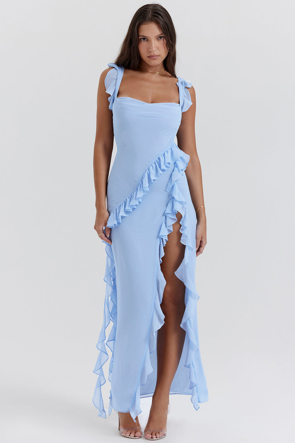 Elegant Georgia Ruffled Long Dress for Special Occasions