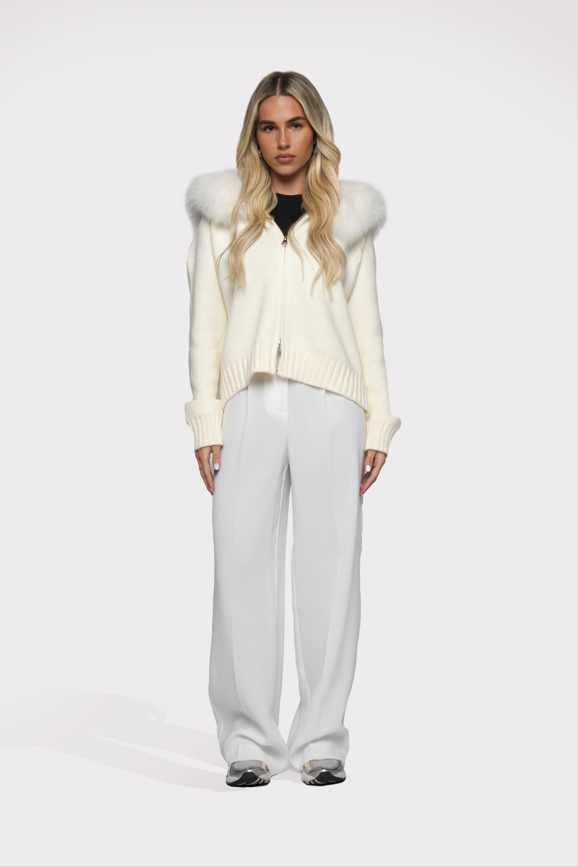 Women's Wool-Blend Jacket with Fur Hood