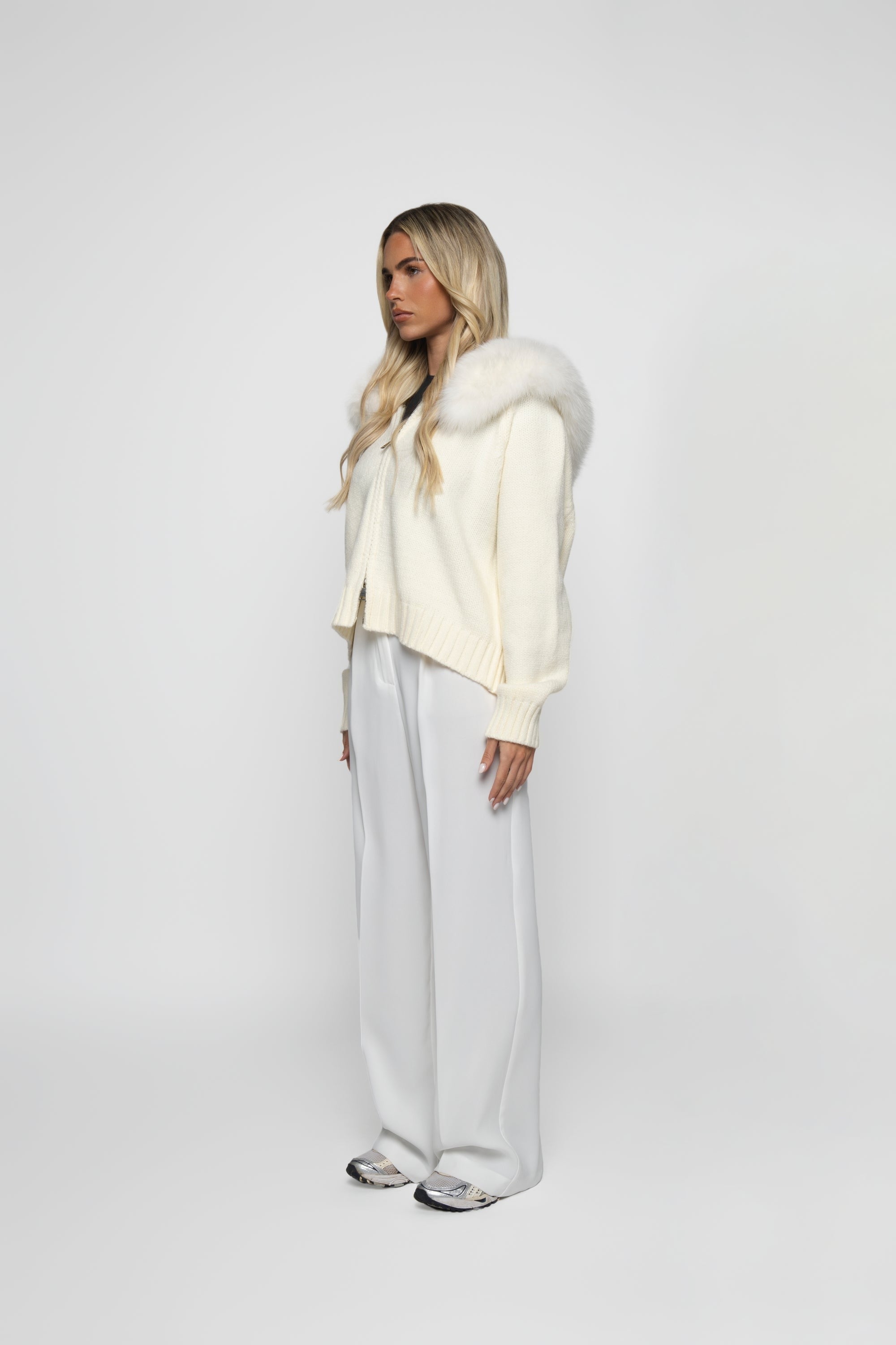 Women's Wool-Blend Jacket with Fur Hood