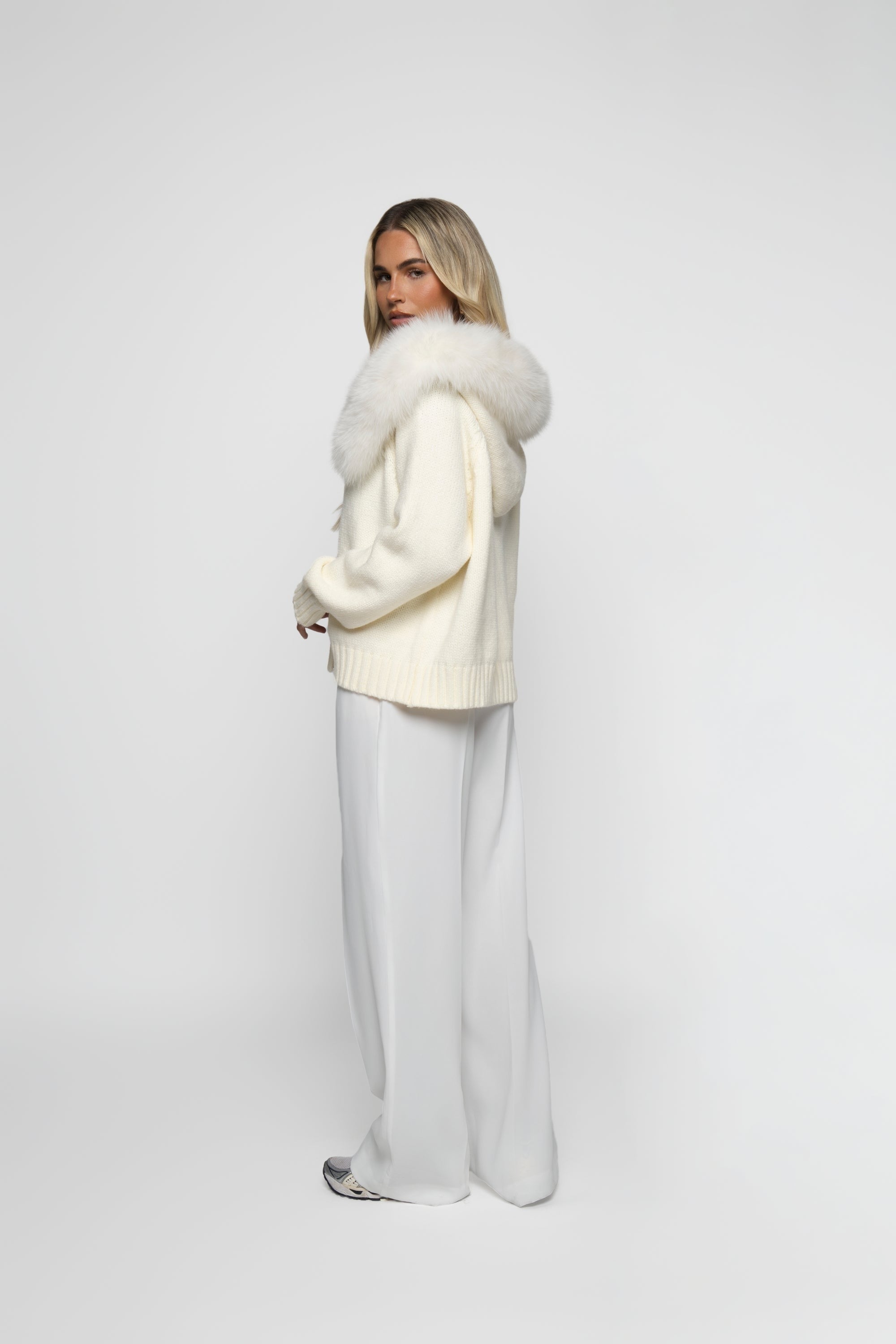 Women's Wool-Blend Jacket with Fur Hood