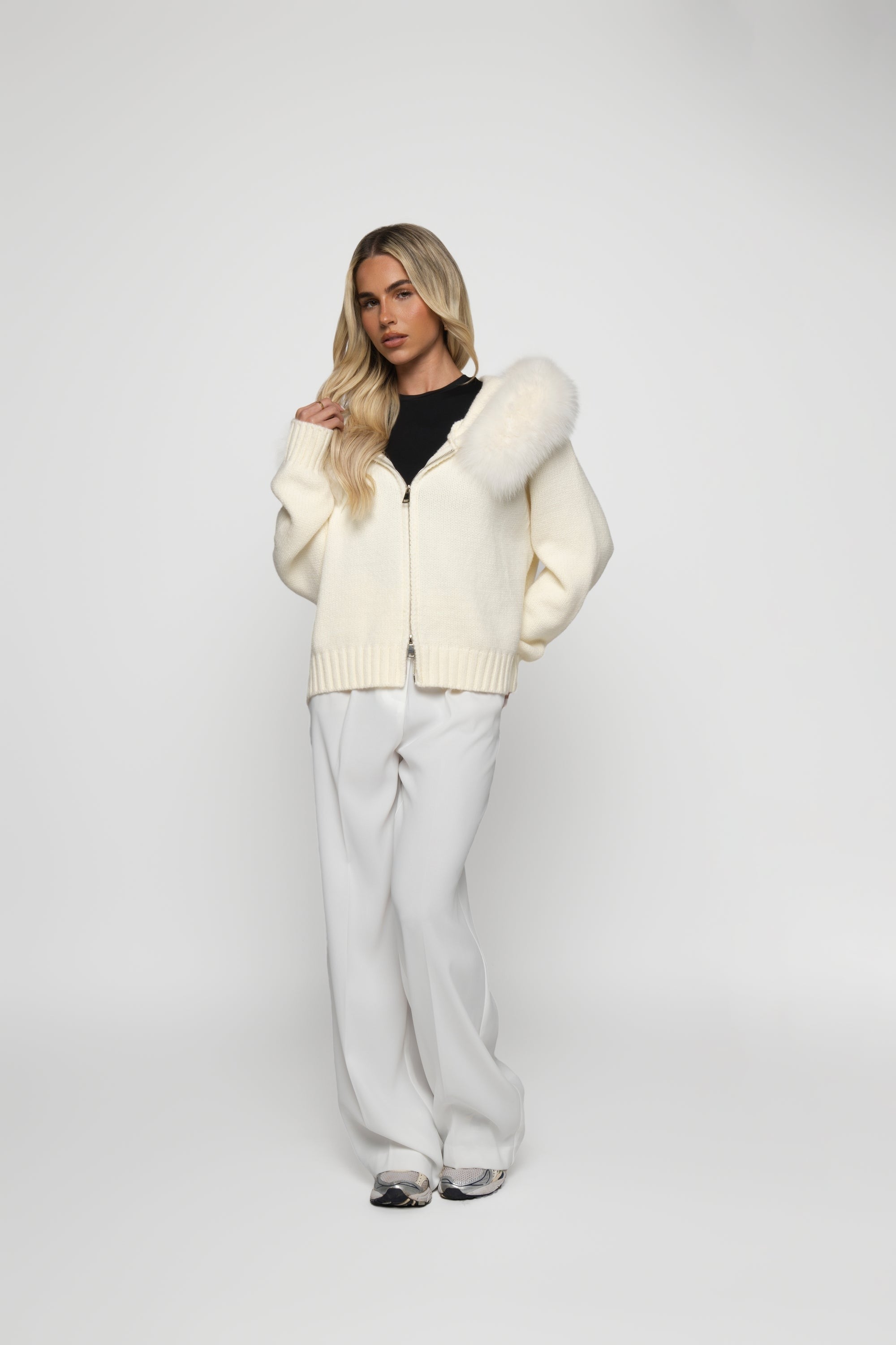 Women's Wool-Blend Jacket with Fur Hood