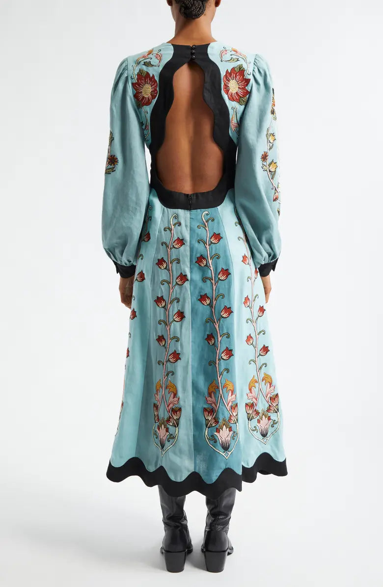Sky Blue Elegant Midi Dress with Flattering Fit and Flowing Design
