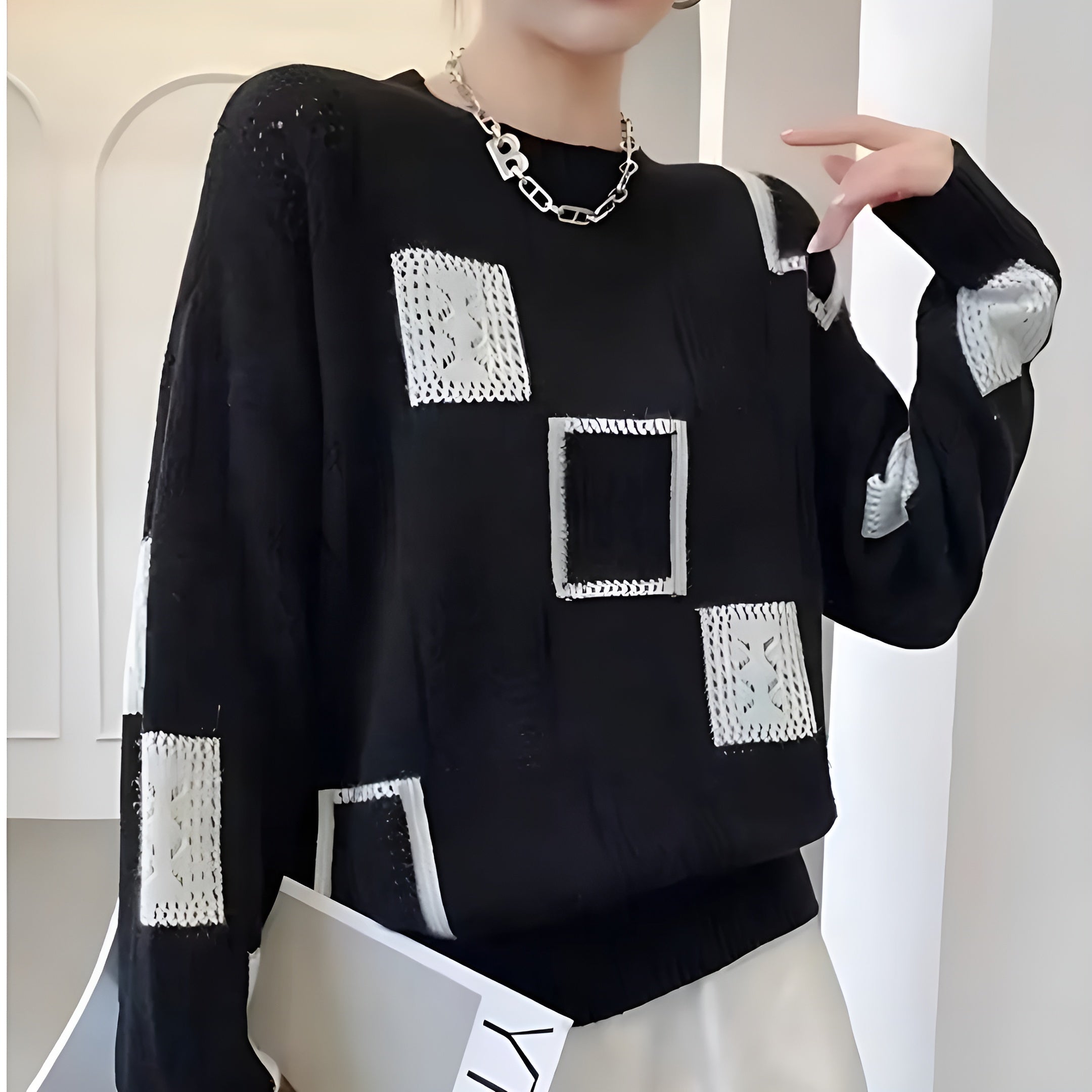 Patchwork Knit Sweater – Modern Geometric Style