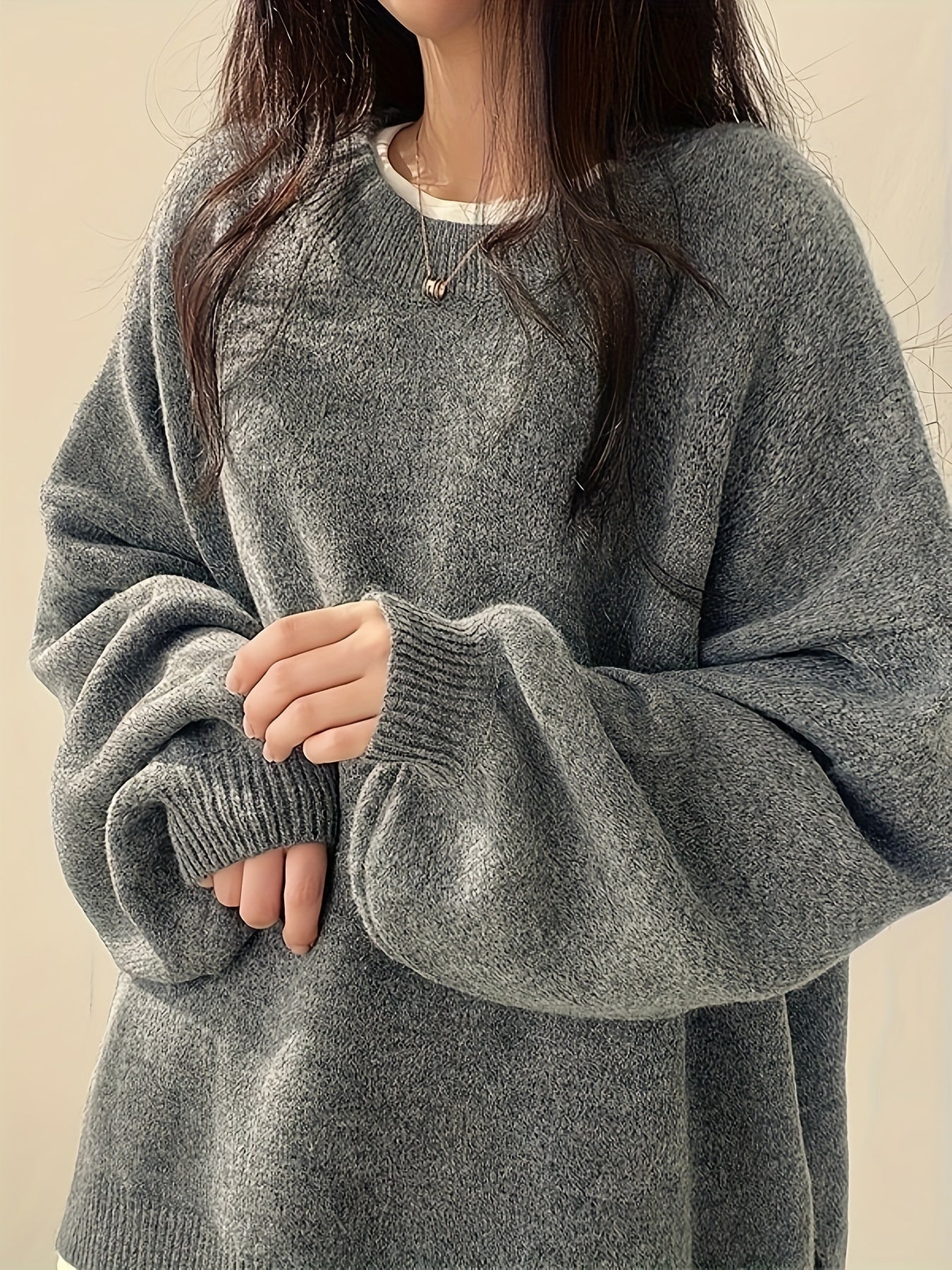 Soft Crew Neck Long Sleeve Knit Sweater