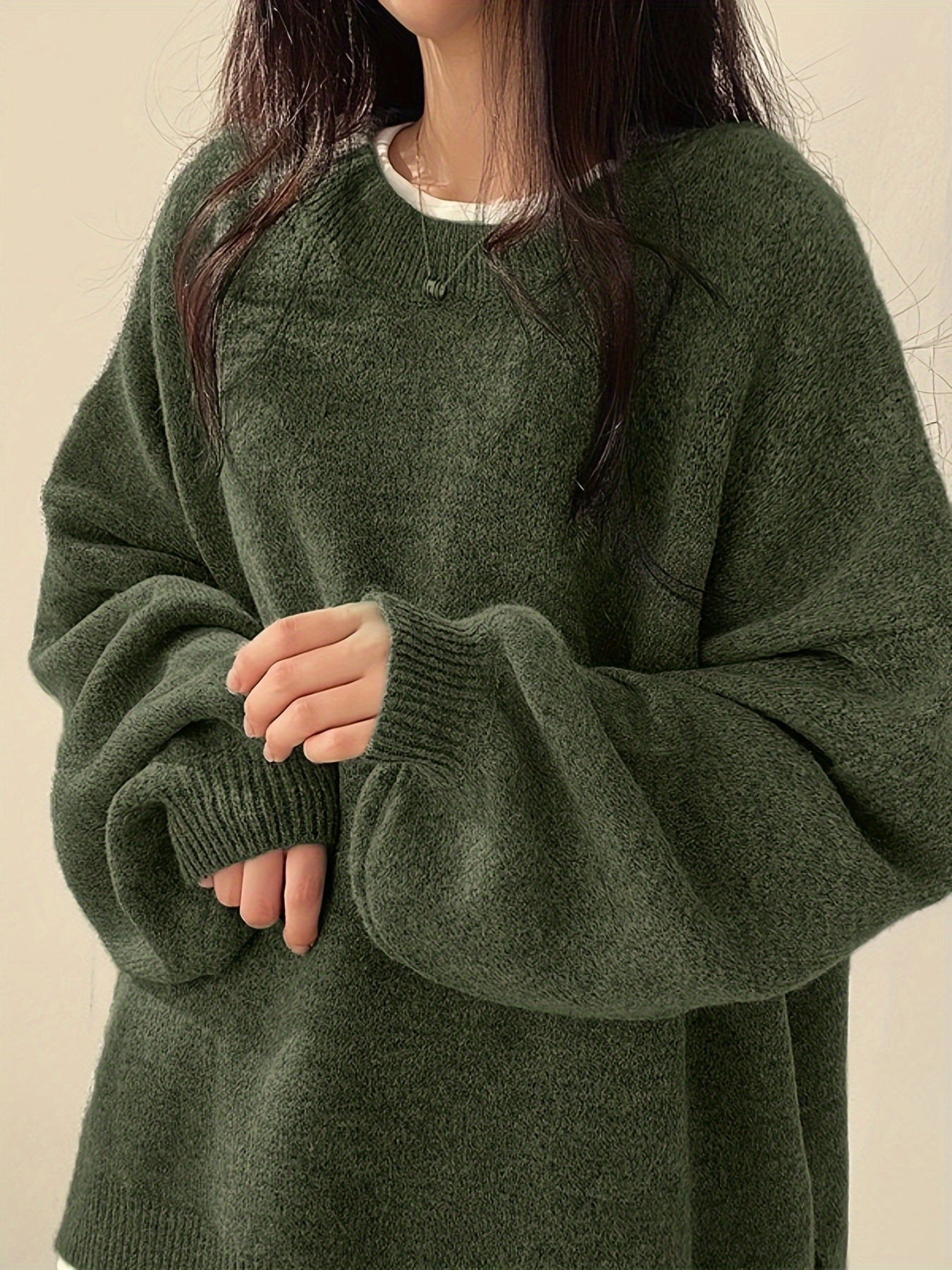 Soft Crew Neck Long Sleeve Knit Sweater