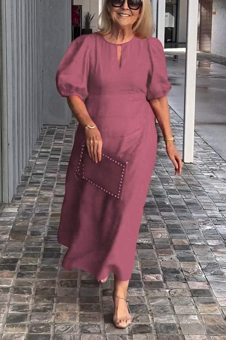 Puff Sleeve Valentina Midi Dress for Effortless Elegance