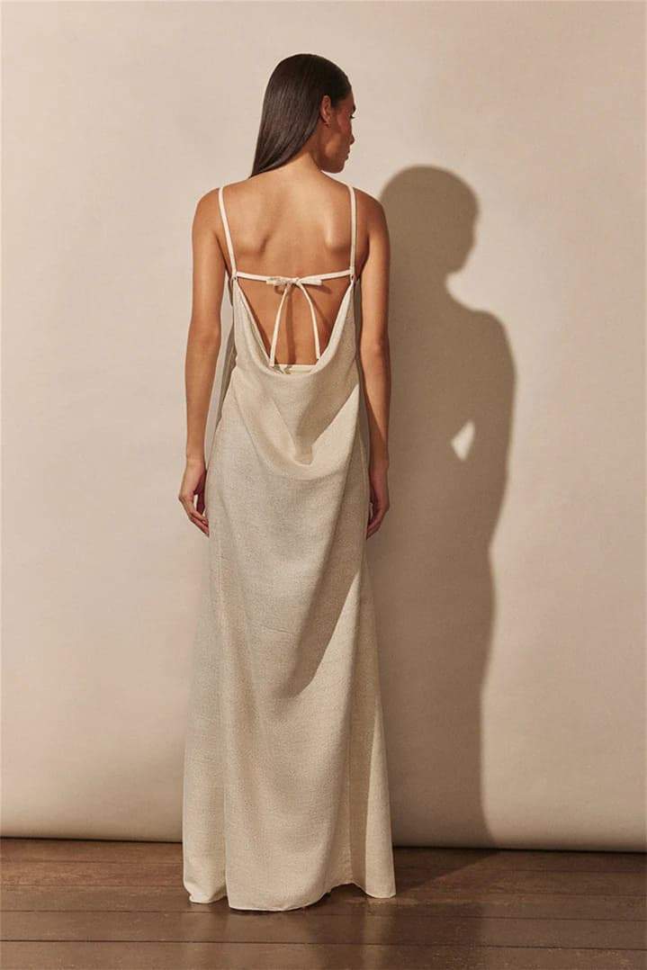 V-Neck Celeste Maxi Dress with Floral Slit