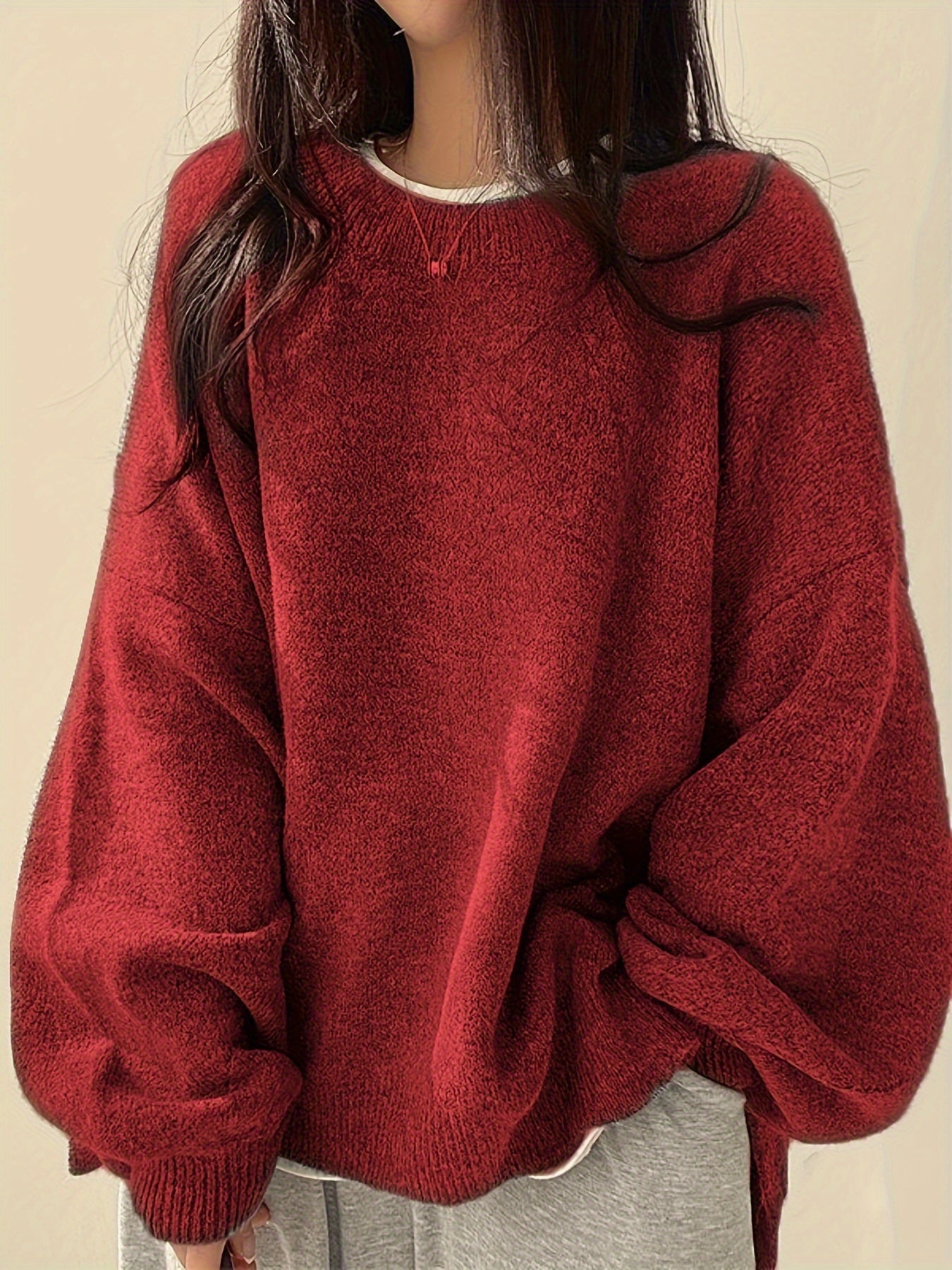 Soft Crew Neck Long Sleeve Knit Sweater