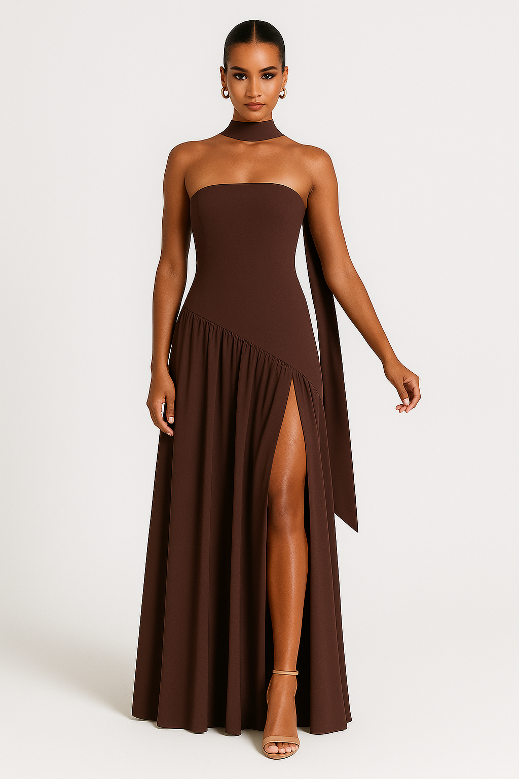 Elegant Strapless Women's Dress with High Slit