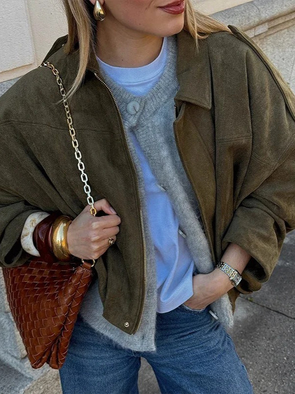 Women's Faux Suede Bomber Jacket