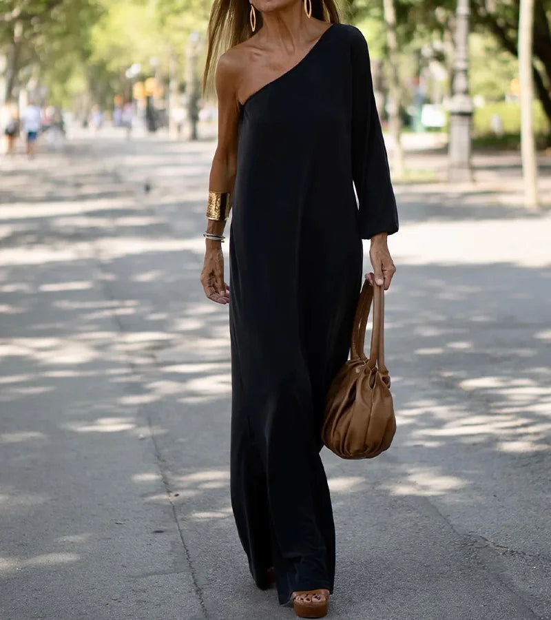 One-Shoulder Elegant Flowing Dress for Effortless Style
