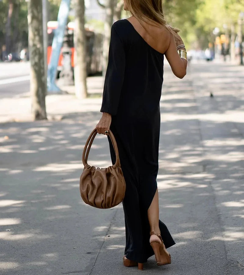 One-Shoulder Elegant Flowing Dress for Effortless Style