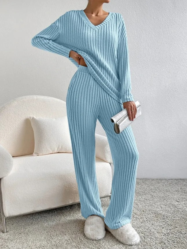 Soft Ribbed Knit Two-Piece Set for Comfortable Everyday Wear