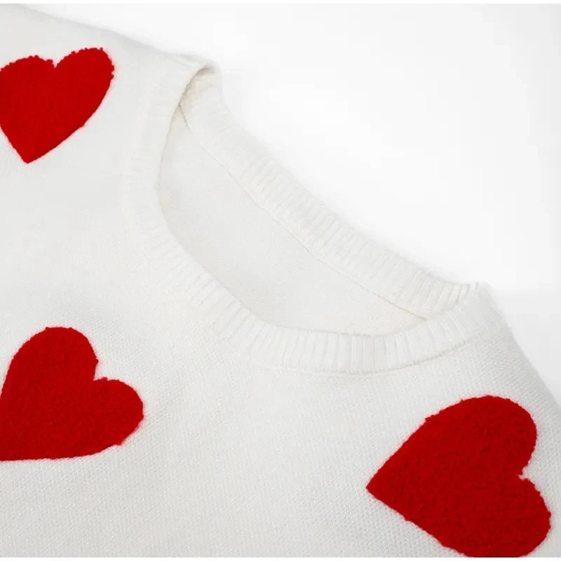 Embroidered Heart Knitted Sweater for Cozy Style