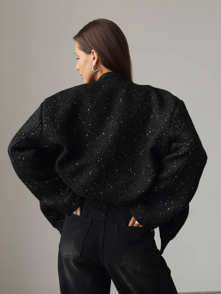 Sequin Coat with Pockets for Stylish Layering