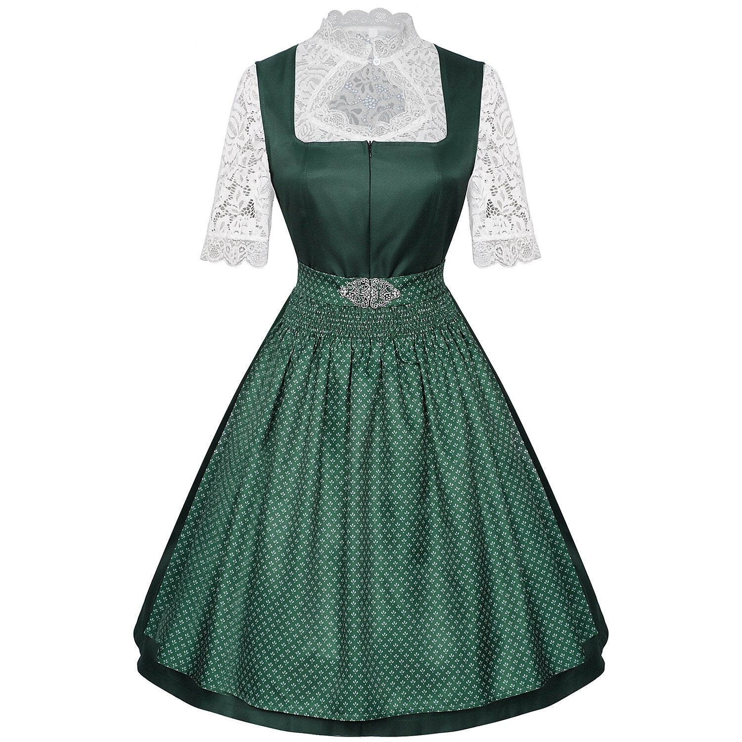 Women's Bavarian Dirndl 3-Piece Set with Apron & Lace Blouse