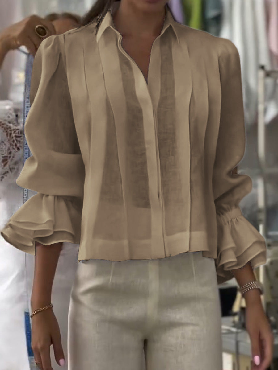Lapel Collar Long Sleeve Cardigan for Women