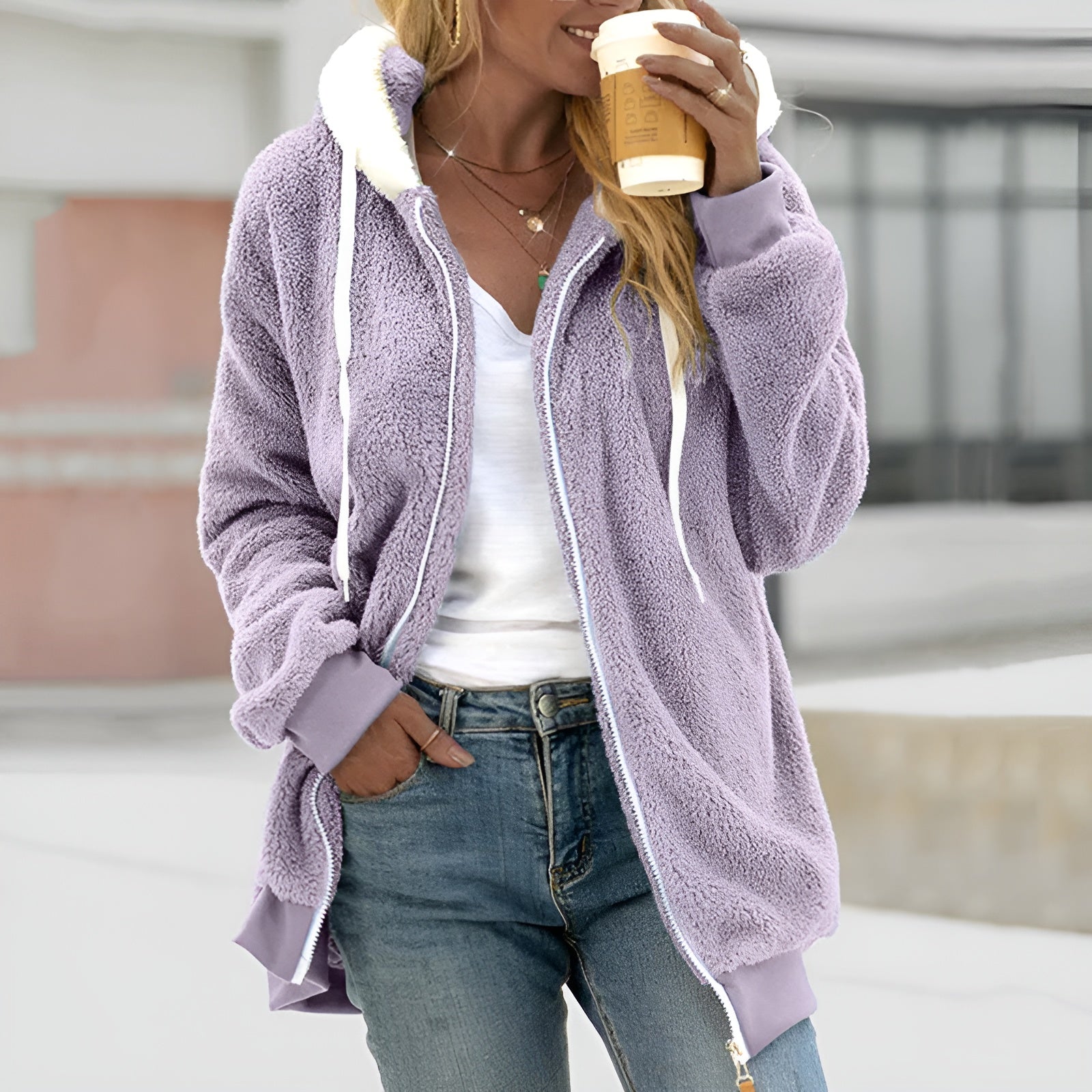 Women's Oversized Sherpa Fleece Zip-Up Hoodie