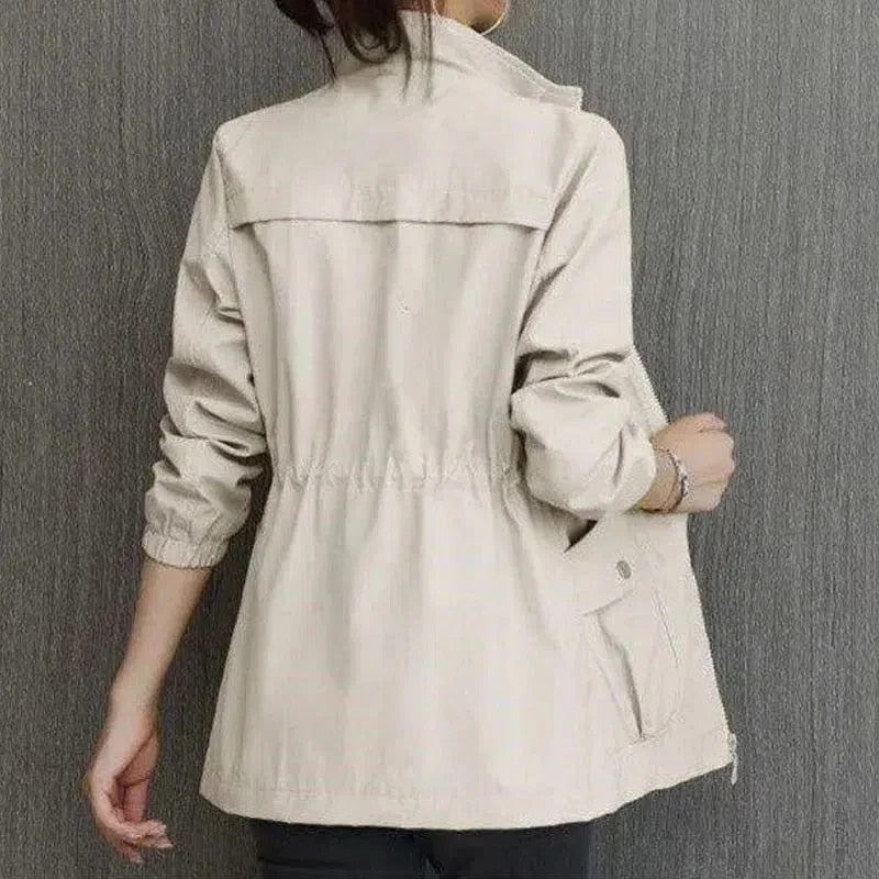 Women's Utility Jacket With Drawstring Waist, High Neck