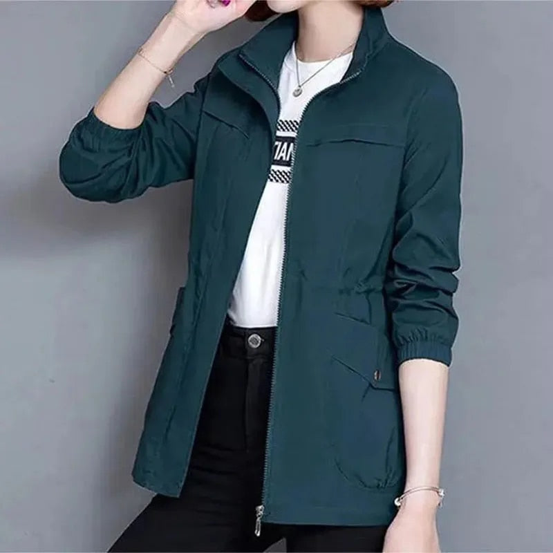 Women's Utility Jacket With Drawstring Waist, High Neck