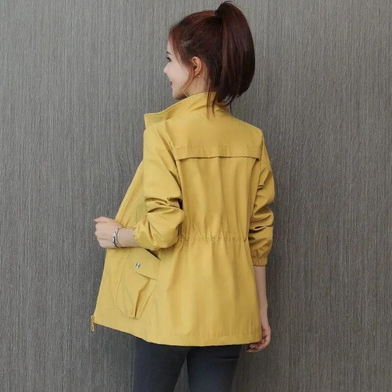 Women's Utility Jacket With Drawstring Waist, High Neck