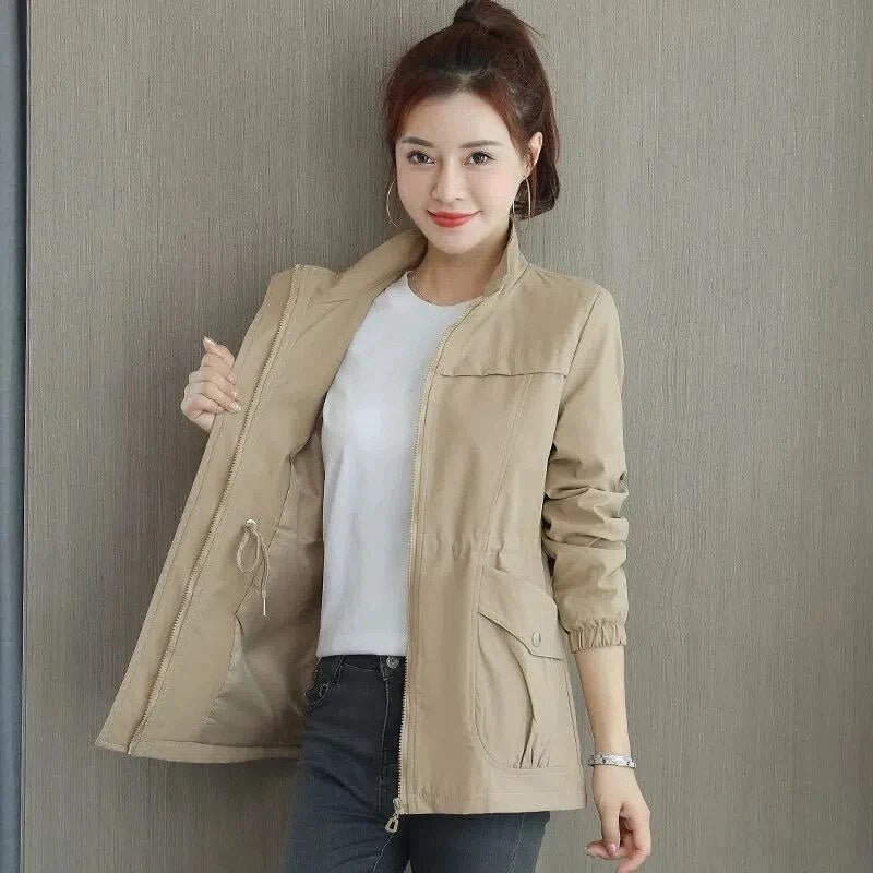 Women's Utility Jacket With Drawstring Waist, High Neck