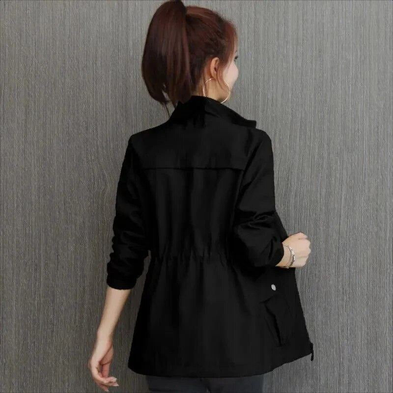 Women's Utility Jacket With Drawstring Waist, High Neck