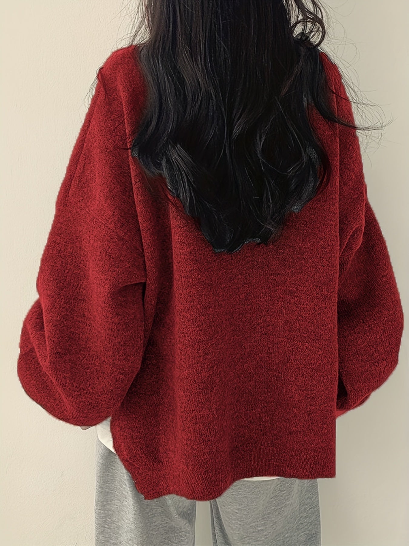 Soft Crew Neck Long Sleeve Knit Sweater