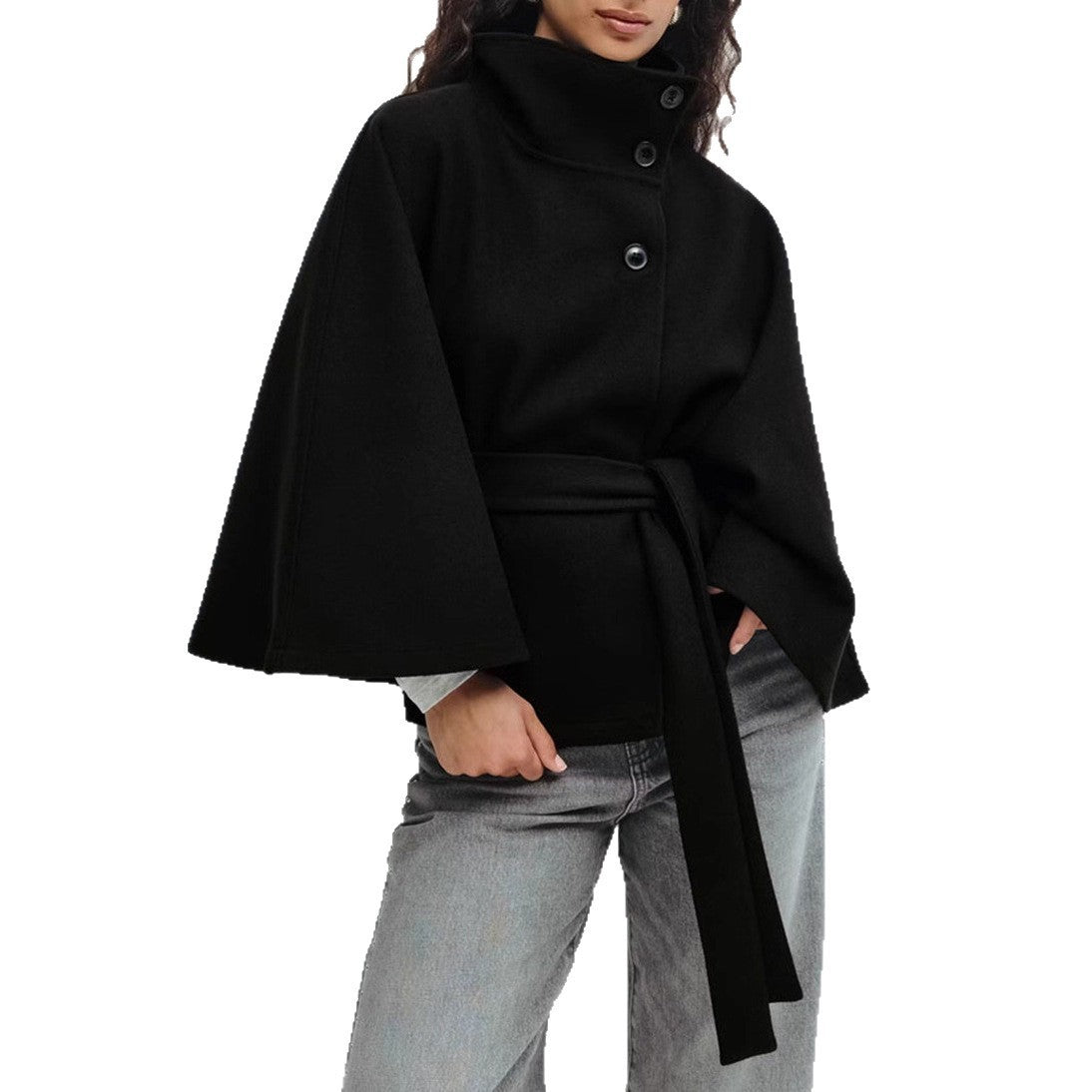 Women's High Neck Batwing Sleeve Cape Coat