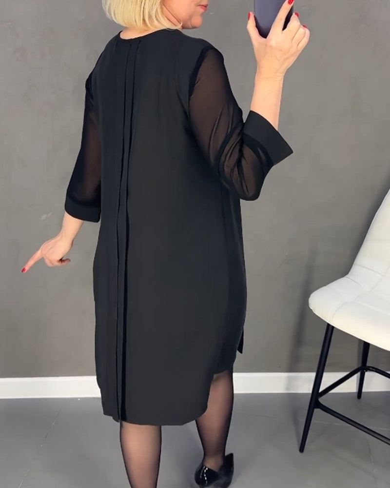Adora Pleated Dress with Patchwork Mesh Design
