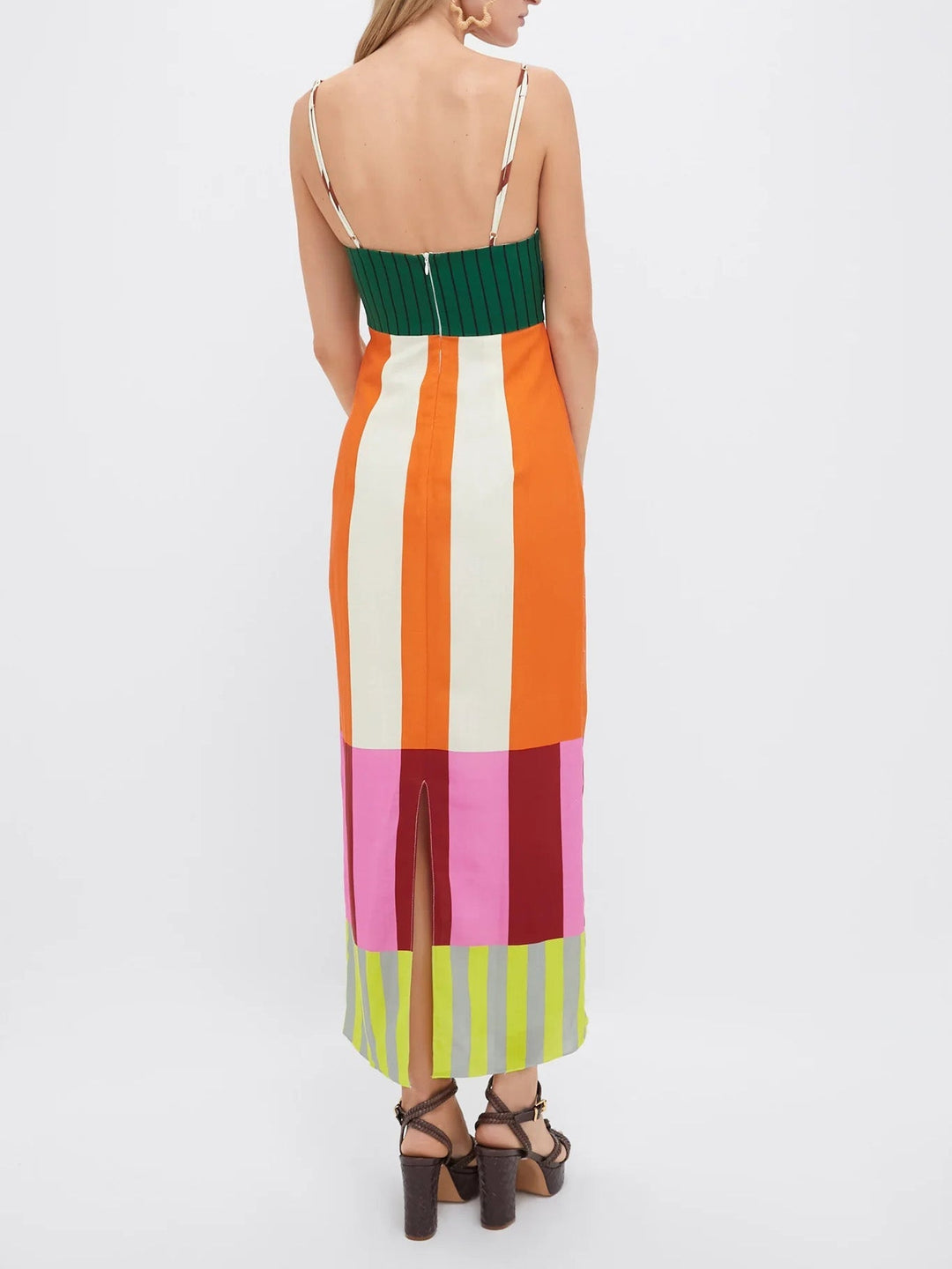 Color Block Long Dress with Thin Straps