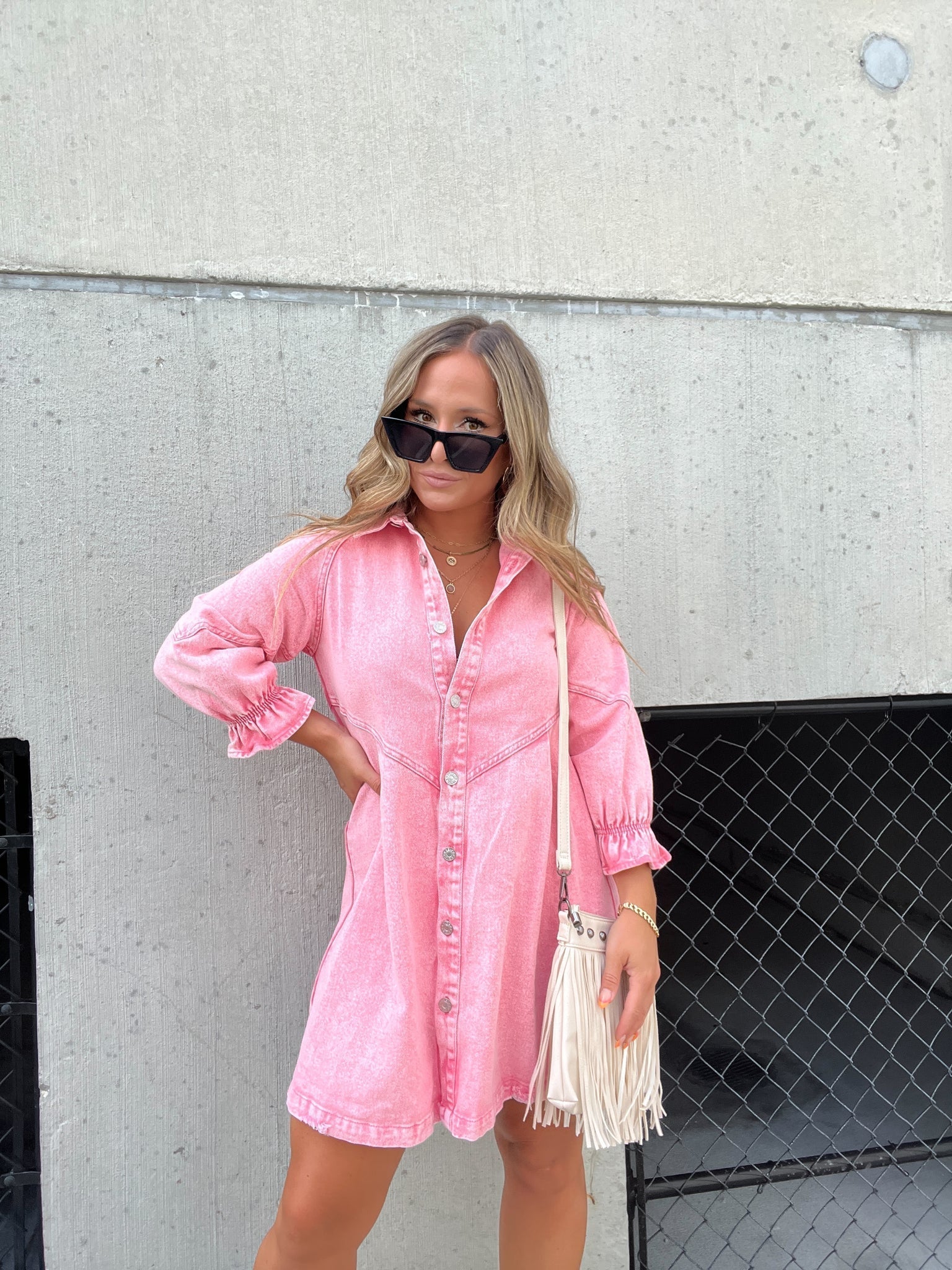 Casual Denim Shirt Dress with Pockets and Adjustable Waist