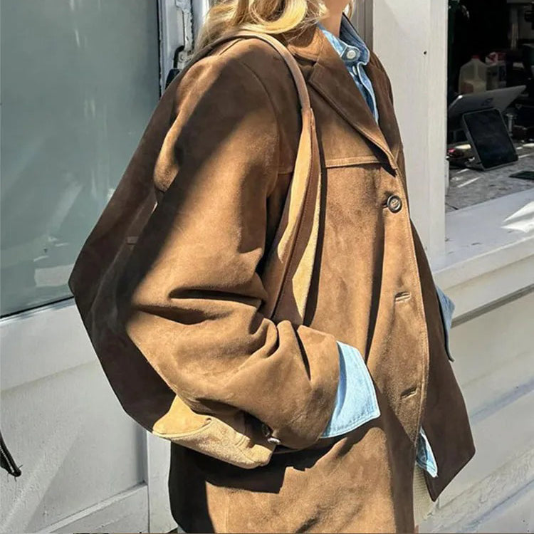 Women’s Suede Oversized Blazer Jacket