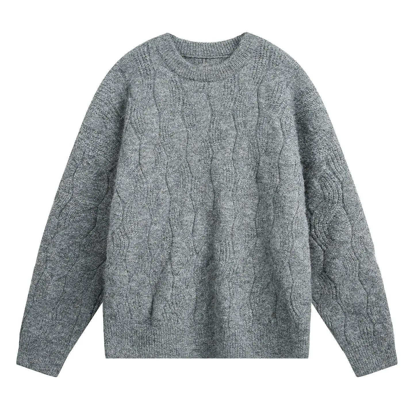 Men’s Oversized Cable-Knit Wool Blend Crewneck Sweater