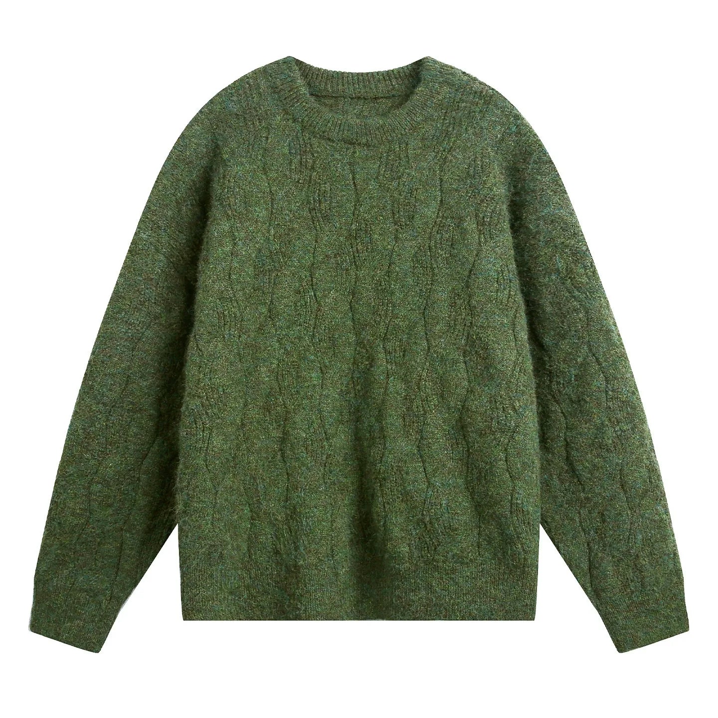 Men’s Oversized Cable-Knit Wool Blend Crewneck Sweater