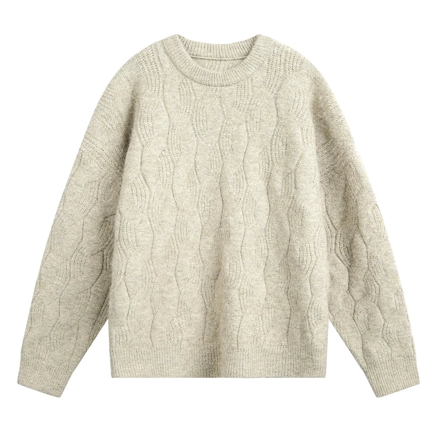 Men’s Oversized Cable-Knit Wool Blend Crewneck Sweater
