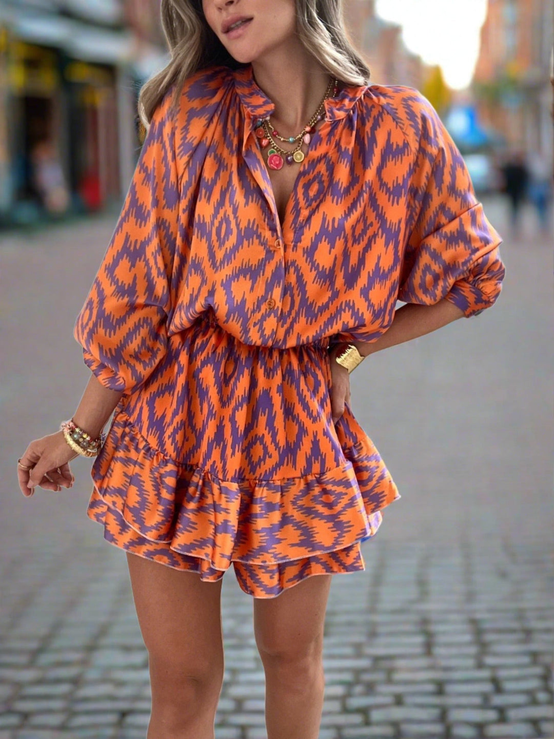 Geometric Print Mini Dress for Stylish Summer Outings