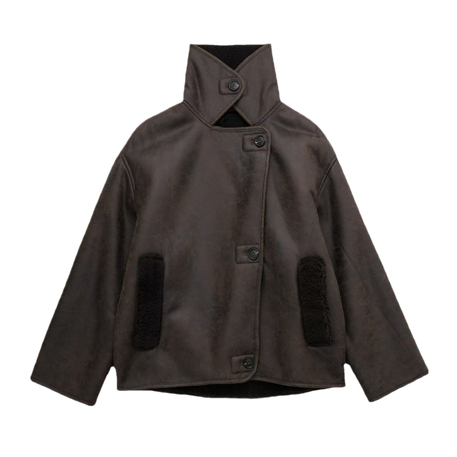Synthetic Shearling and Leather Outerwear Coat for Warmth and Style