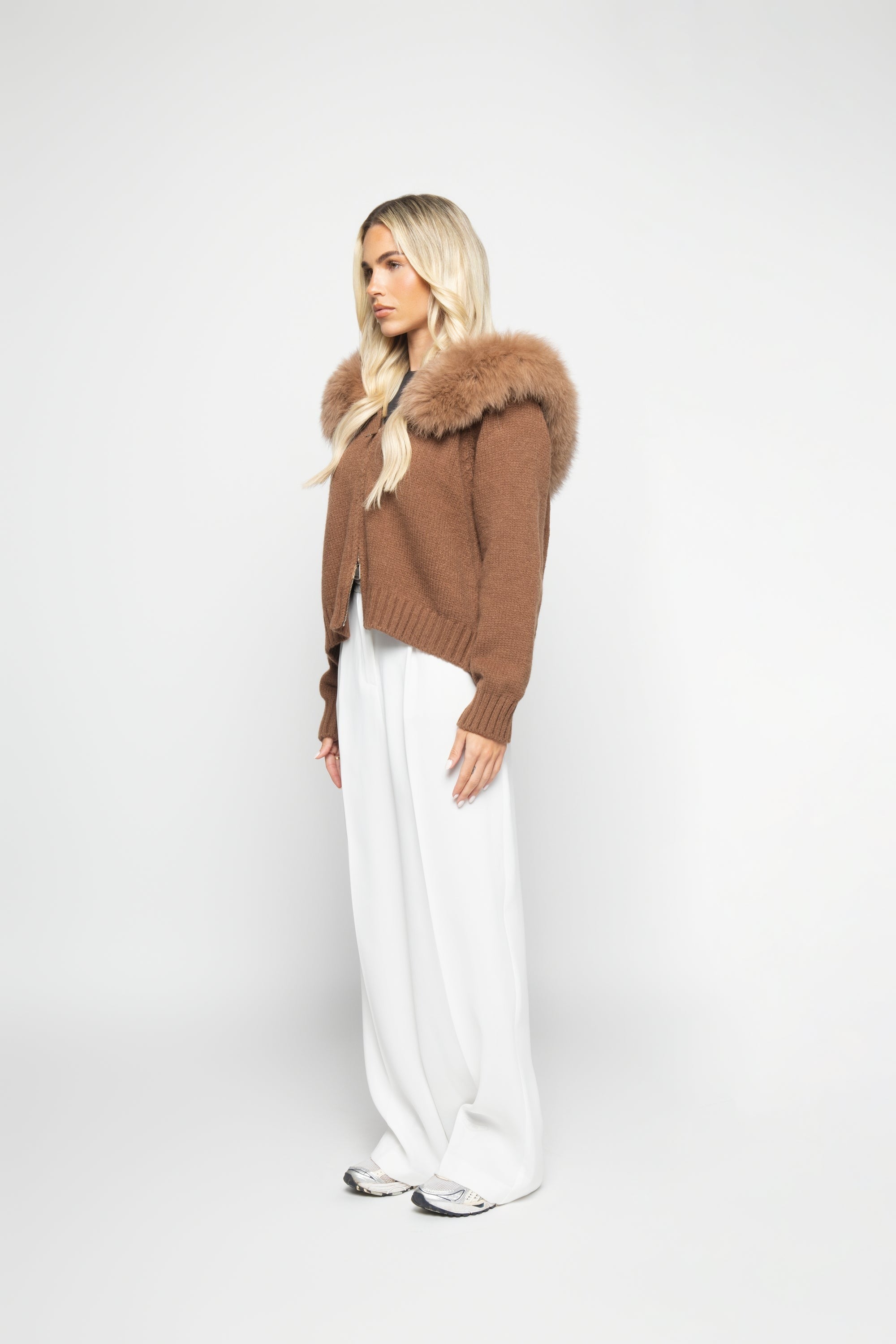 Women's Wool-Blend Jacket with Fur Hood