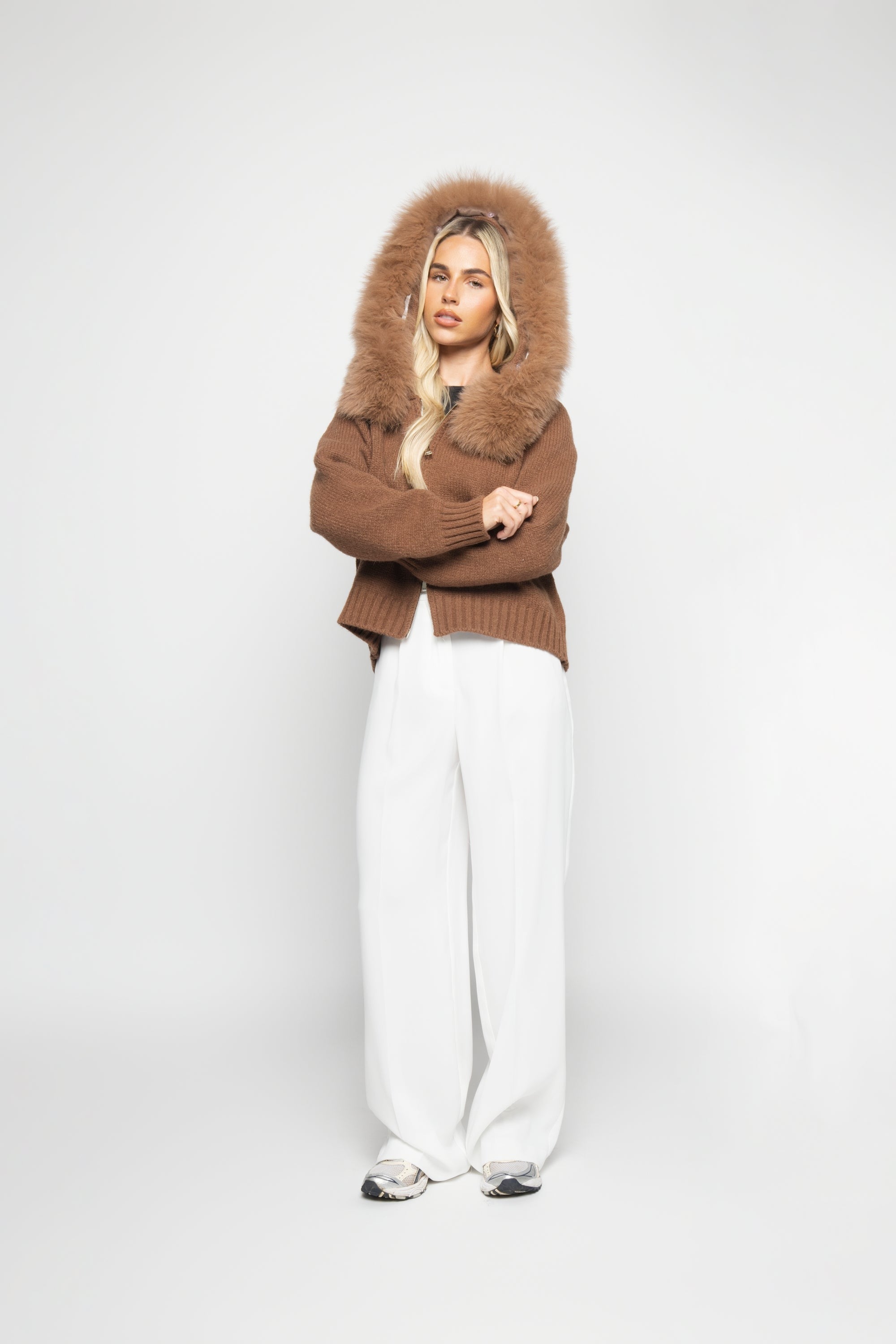 Women's Wool-Blend Jacket with Fur Hood
